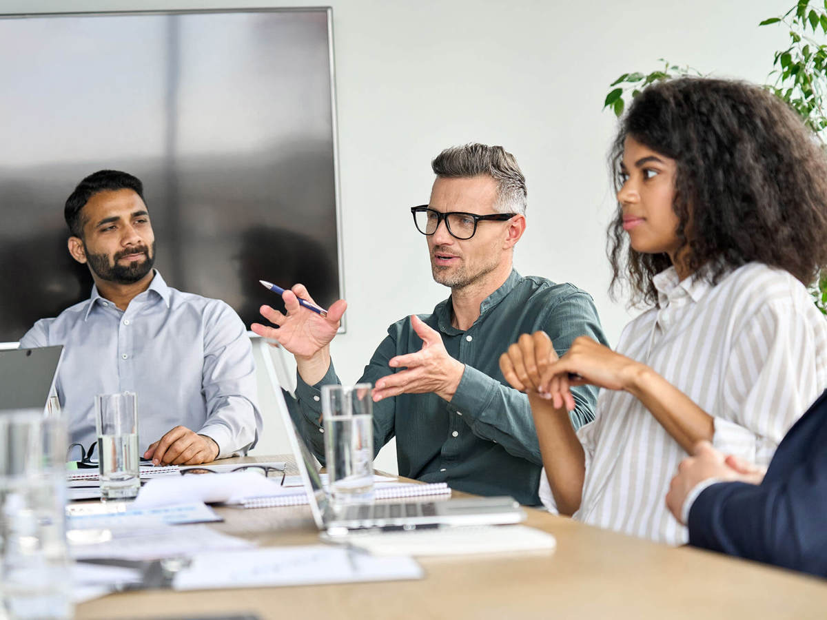 People in a meeting talking to each other