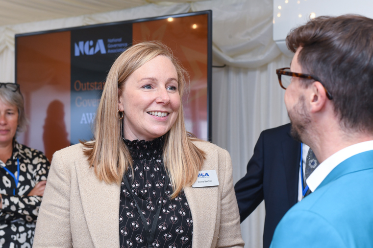 Emma Balchin speaks to a guest at the 2023 Outstanding governanceawards