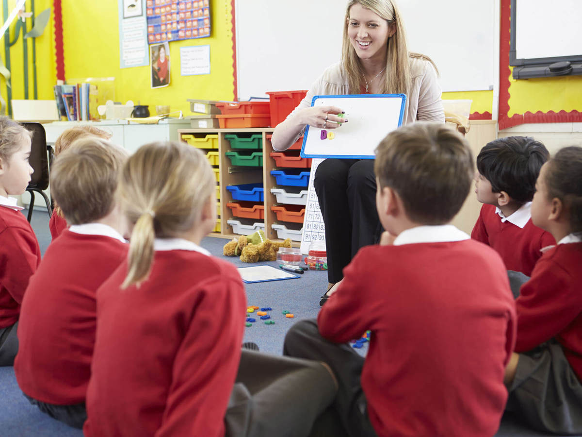 Pupils-learning young pupils learning in front of the teacher