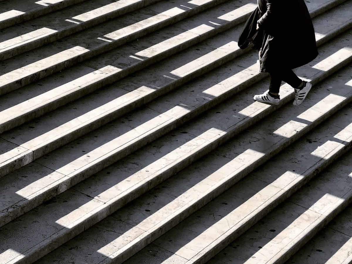 vision of someone walking up the stairs